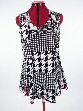 Amani Couture Houndstooth Patchwork A-Line Tunic Tank Top – Size Small